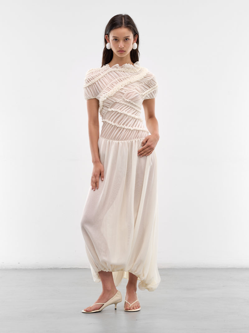 Cream Silk Draped Ruching Dress (DRESS-06-CREAM)