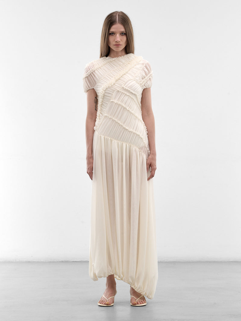 Cream Silk Draped Ruching Dress (DRESS-06-CREAM)