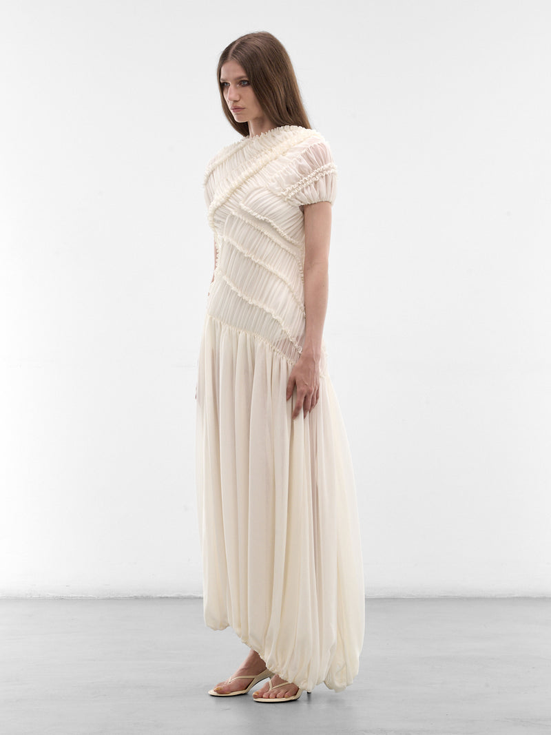 Cream Silk Draped Ruching Dress (DRESS-06-CREAM)