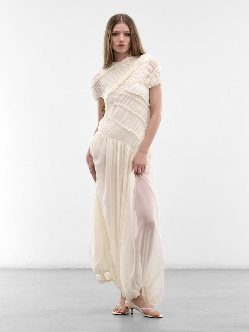 Cream Silk Draped Ruching Dress (DRESS-06-CREAM)