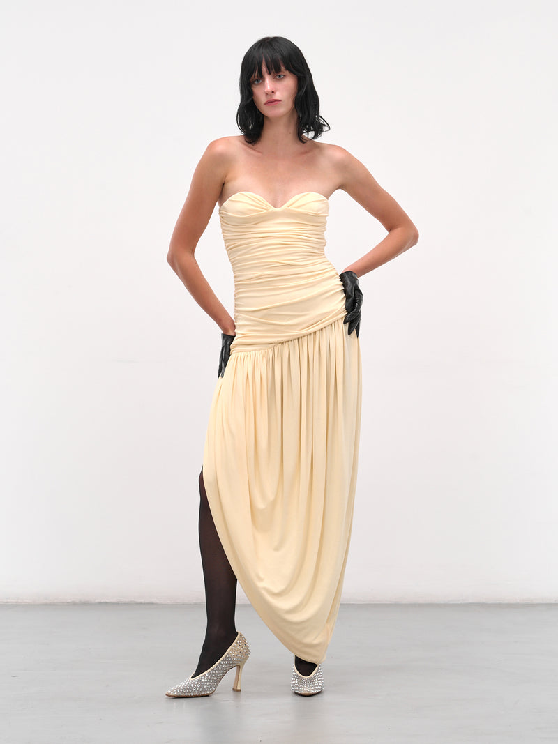 Cream Open-Leg Draped Midi Dress (DRESS-11-CREAM)