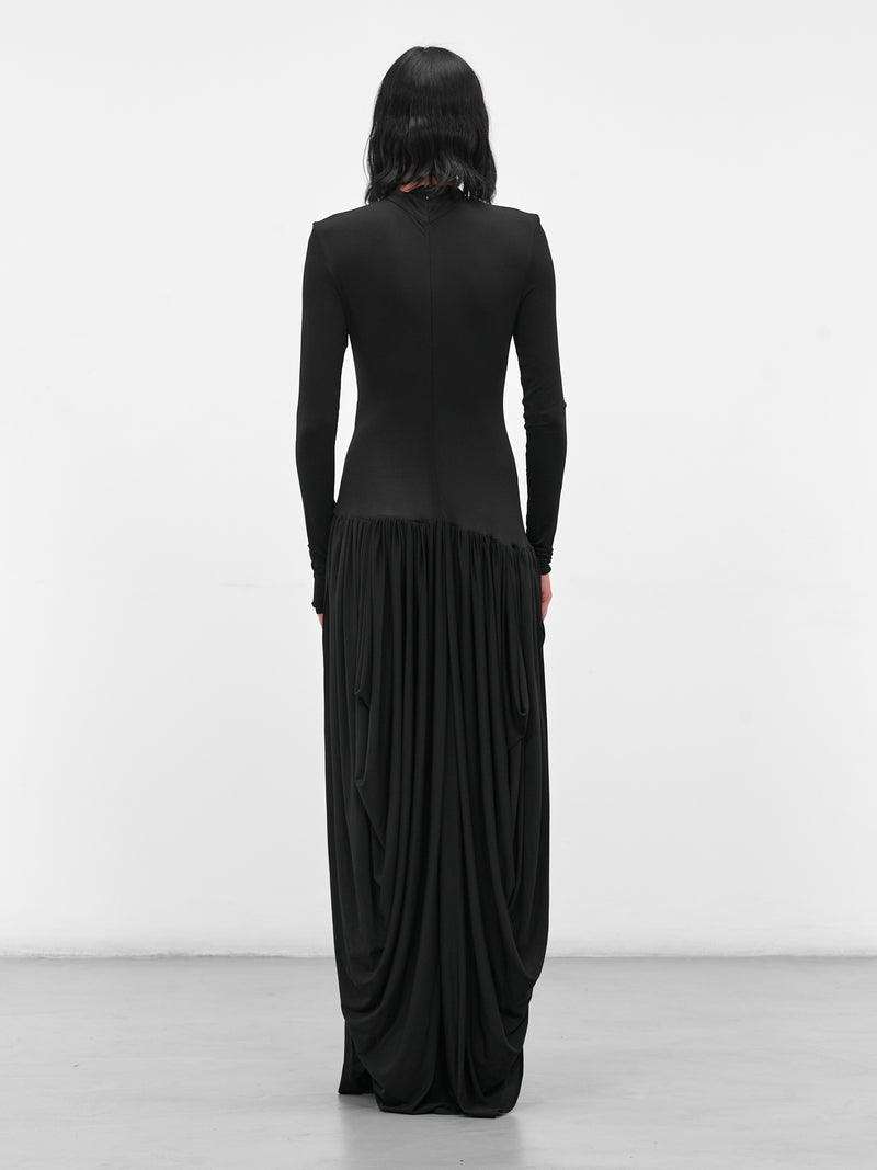 Black Open-Leg Draped Maxi Dress (DRESS-21-BLACK)