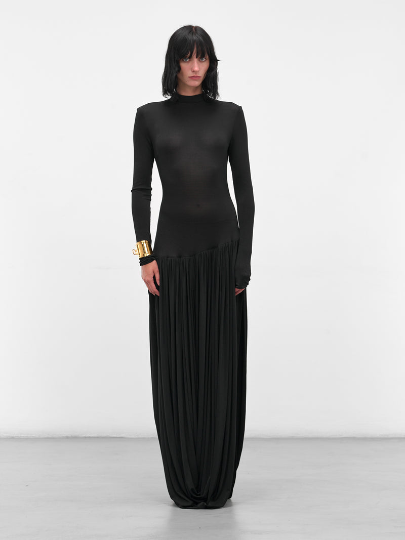 Black Open-Leg Draped Maxi Dress (DRESS-21-BLACK)