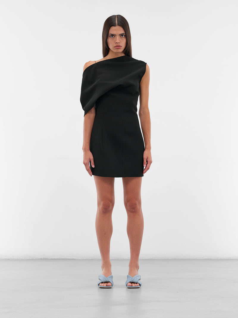 Black Draped Shoulder Mini Dress (DRW00726AW00632-BLACK)