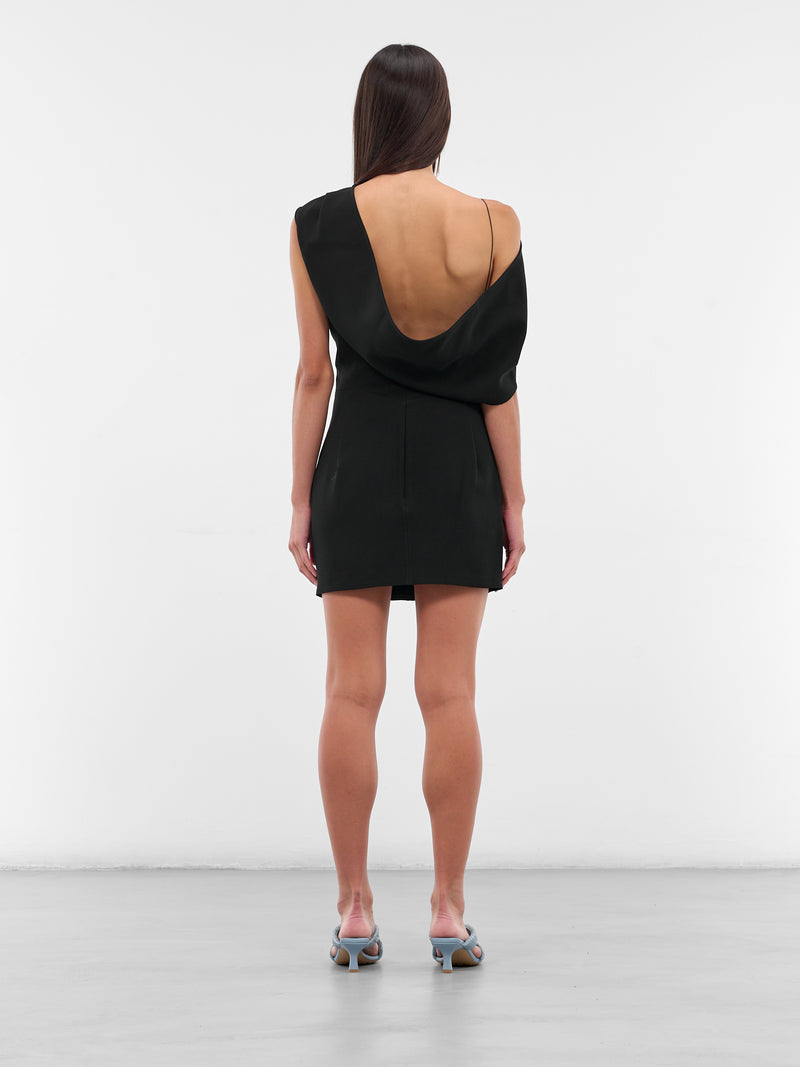 Black Draped Shoulder Mini Dress (DRW00726AW00632-BLACK)