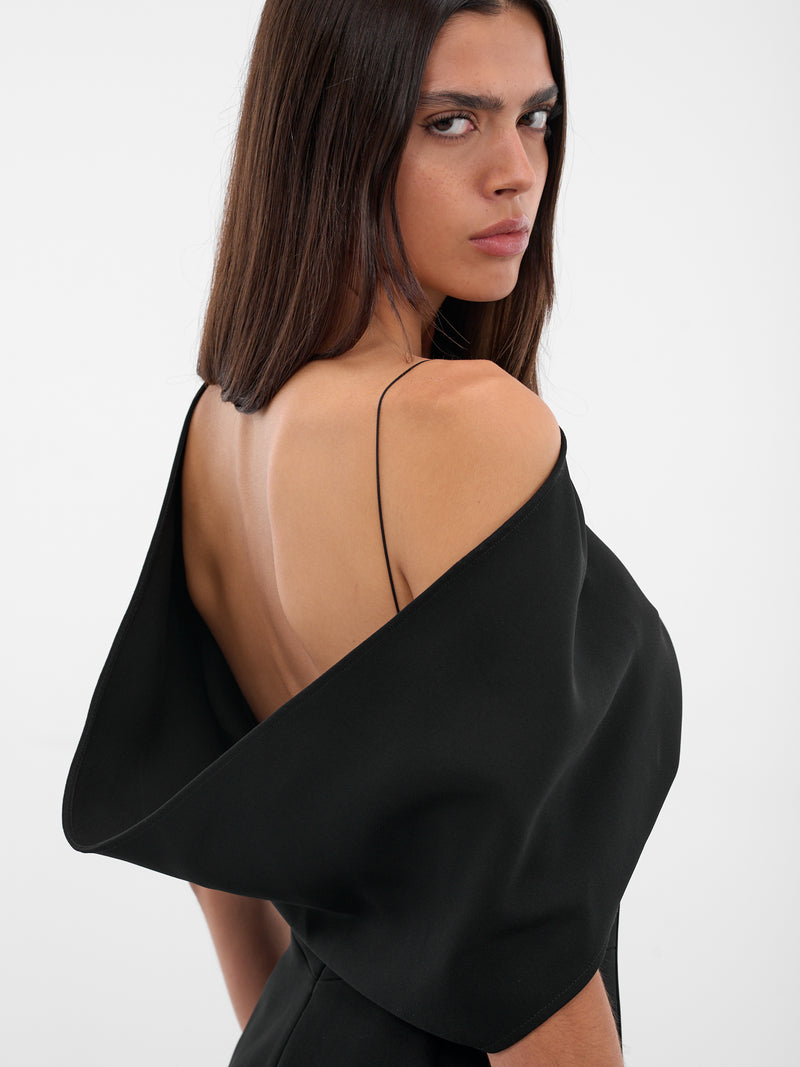 Black Draped Shoulder Mini Dress (DRW00726AW00632-BLACK)