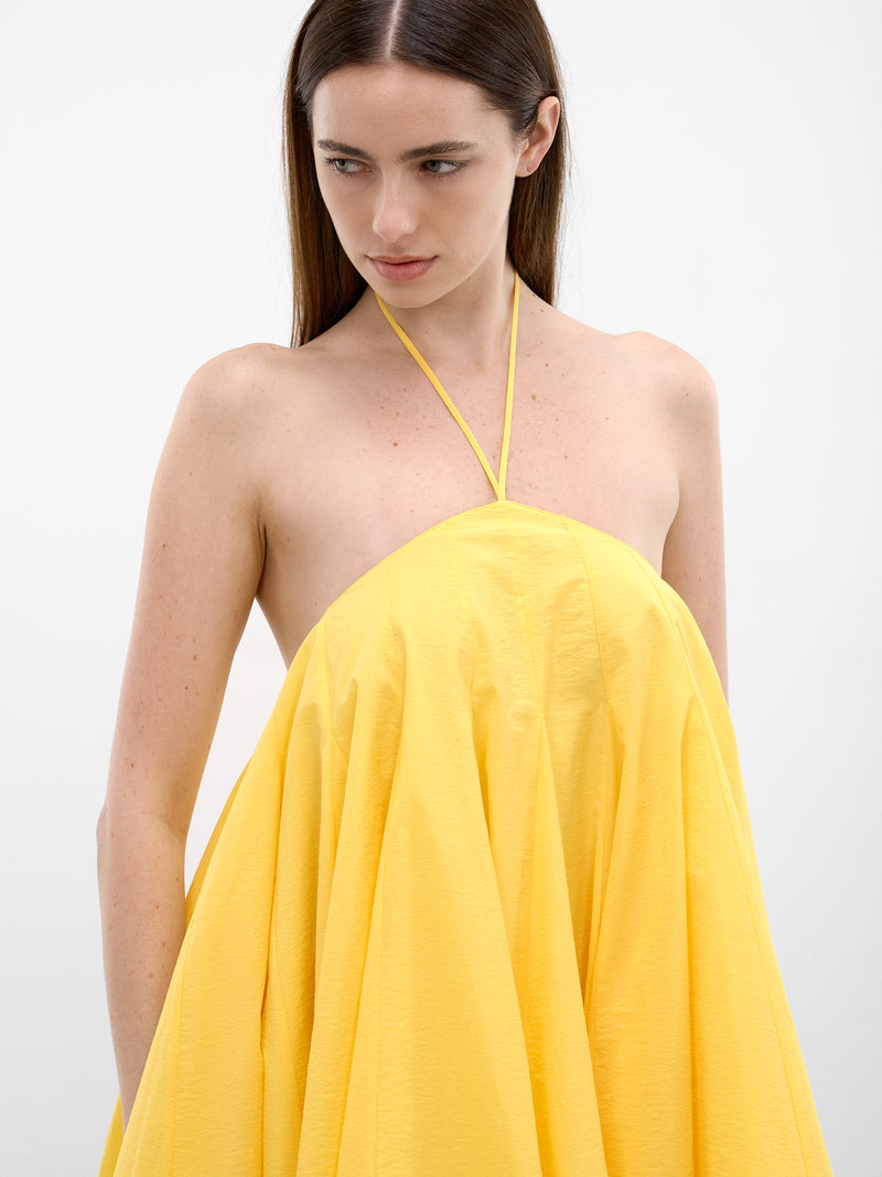Yellow Draped Asymmetric Trapeze Dress (DRW00764AW00777-YELLOW)