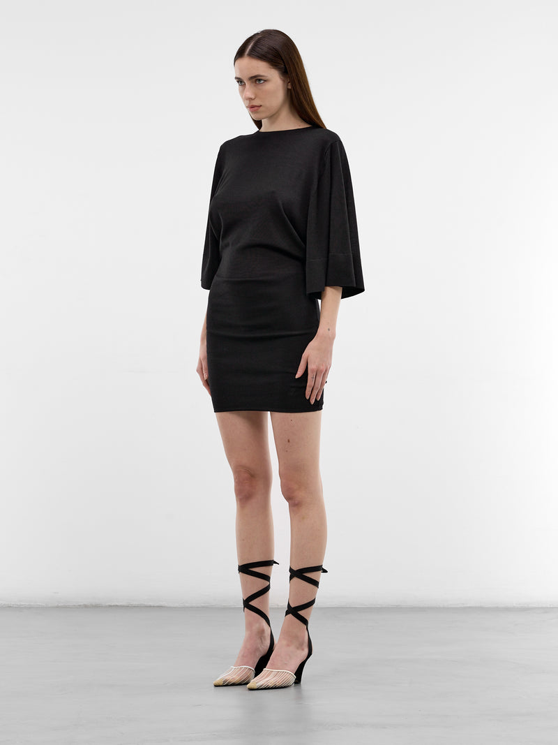Black Wool-Silk Mini Dress (DRW00774AK00305-BLACK)