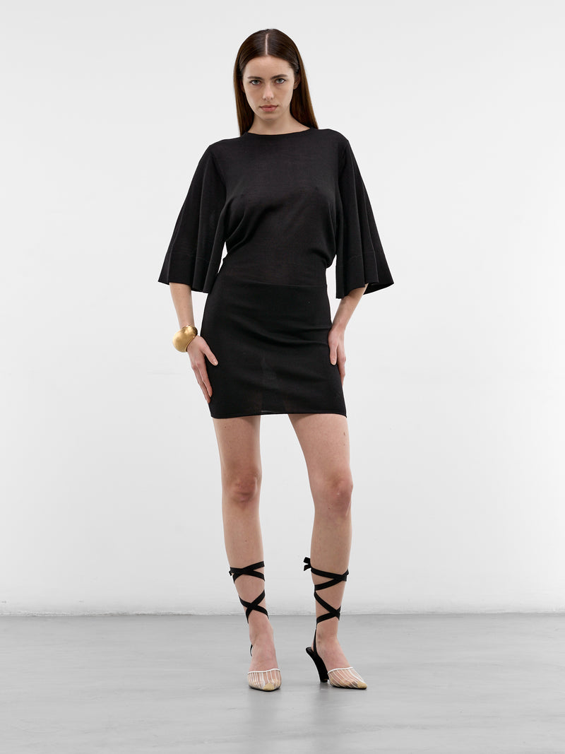 Black Wool-Silk Mini Dress (DRW00774AK00305-BLACK)