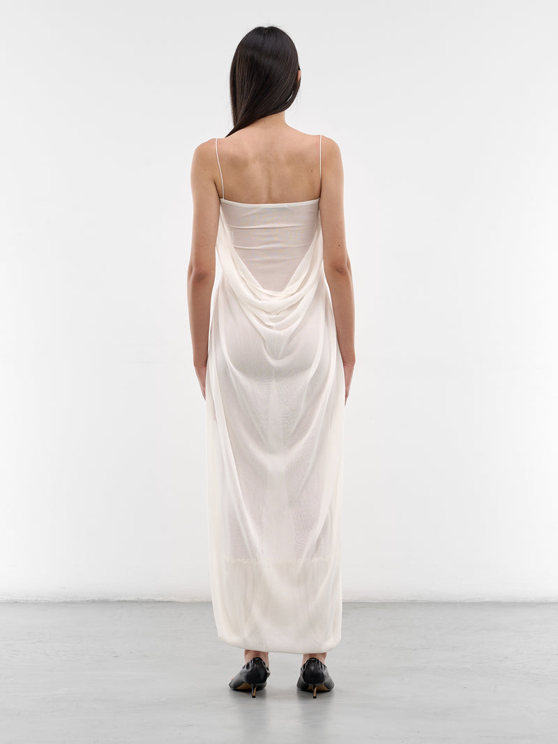 White Draped Sheer Maxi Dress (DRW00813AK00317-OFF-WHITE)