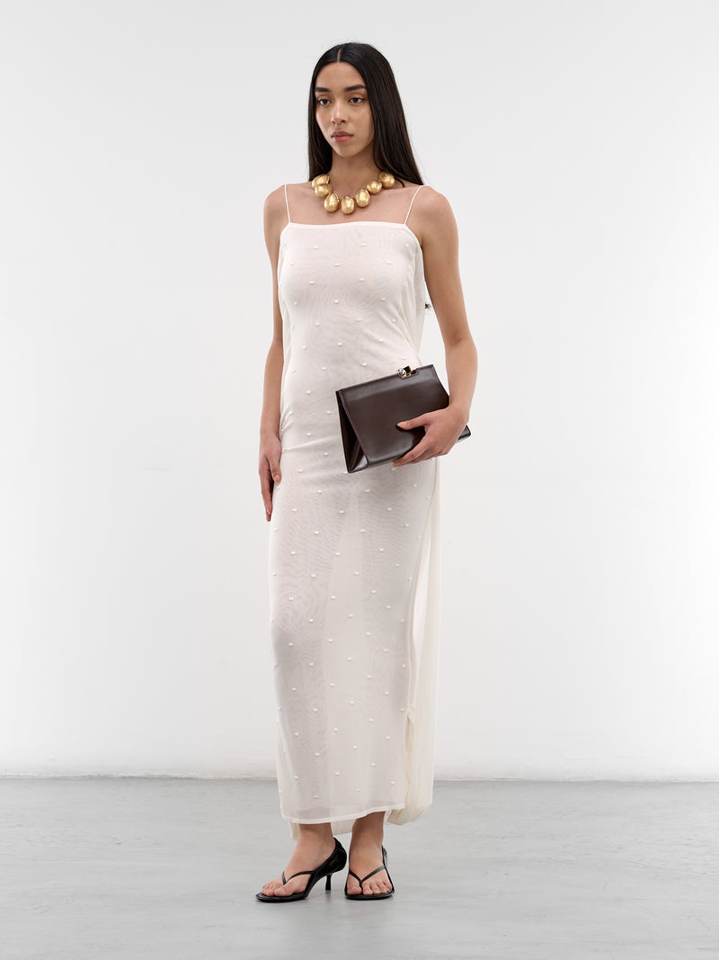White Draped Sheer Maxi Dress (DRW00813AK00317-OFF-WHITE)