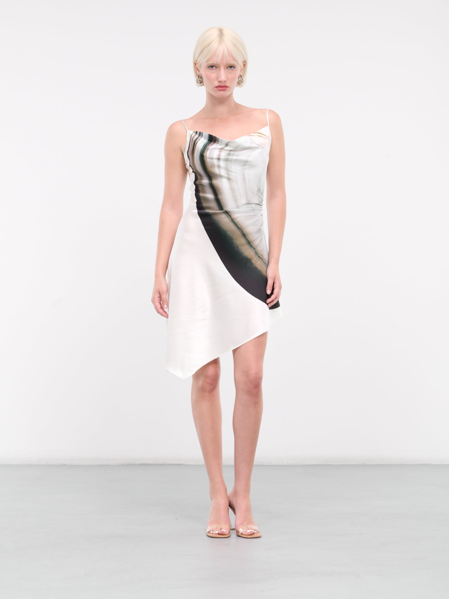 Printed Cowl Neck Dress (DS01P2WI129-WHITE-PINK-BLACK)