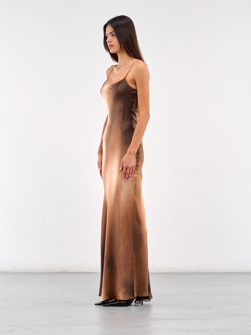 Printed Silk Maxi Dress (DS02P2BR041-BROWN-WHITE-PRINT)