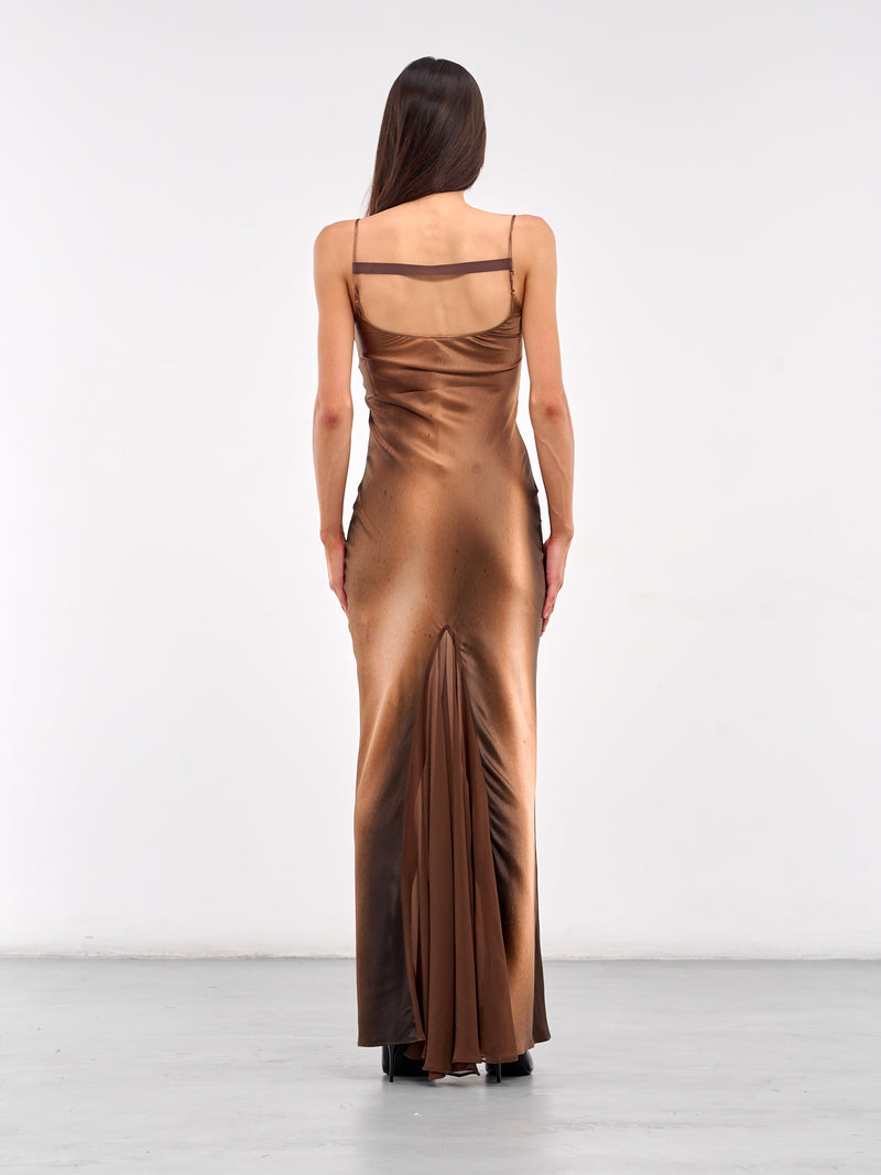 Printed Silk Maxi Dress (DS02P2BR041-BROWN-WHITE-PRINT)