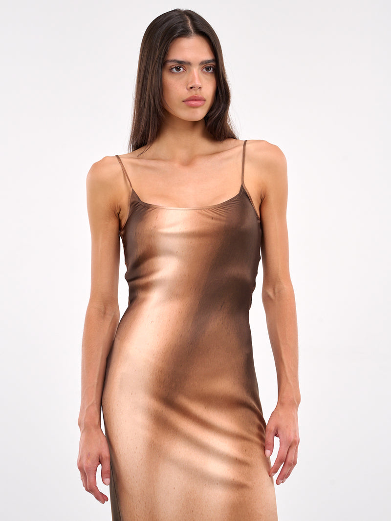 Printed Silk Maxi Dress (DS02P2BR041-BROWN-WHITE-PRINT)