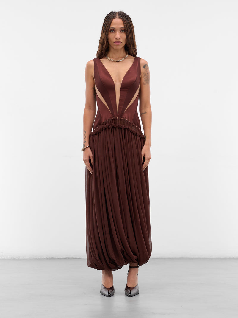 Burgundy Aladdin Paneled Bustier Dress (DS27T1BR450-REDDISH-BROWN)