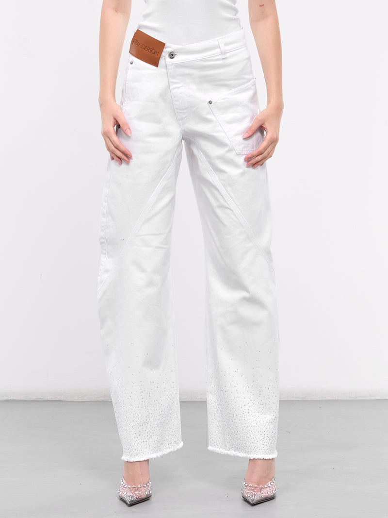 Crystal Hem Twisted Jeans (DT0092-PG0880-WHITE)