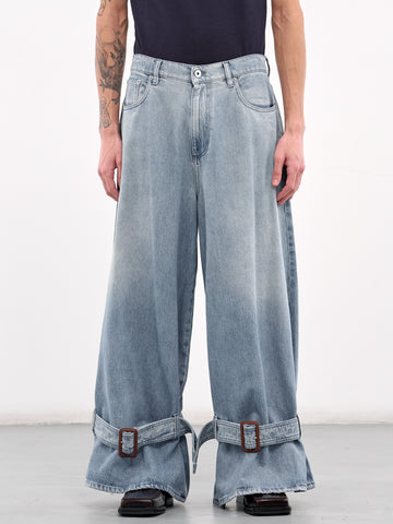 デニム・ジーパン J W ANDERSON SS25 BUCKLED CUFF DENIM (DT0109PG1735 804) J.W. Anderson: Men's Buckled Cuff Jeans (Light Blue) | DSML