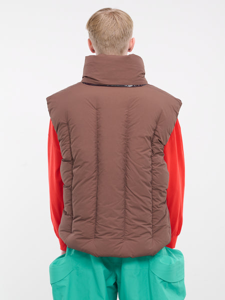 【GIANNETTO】Linen Brown Gilet Size46 Full Zip Standing Collar vest