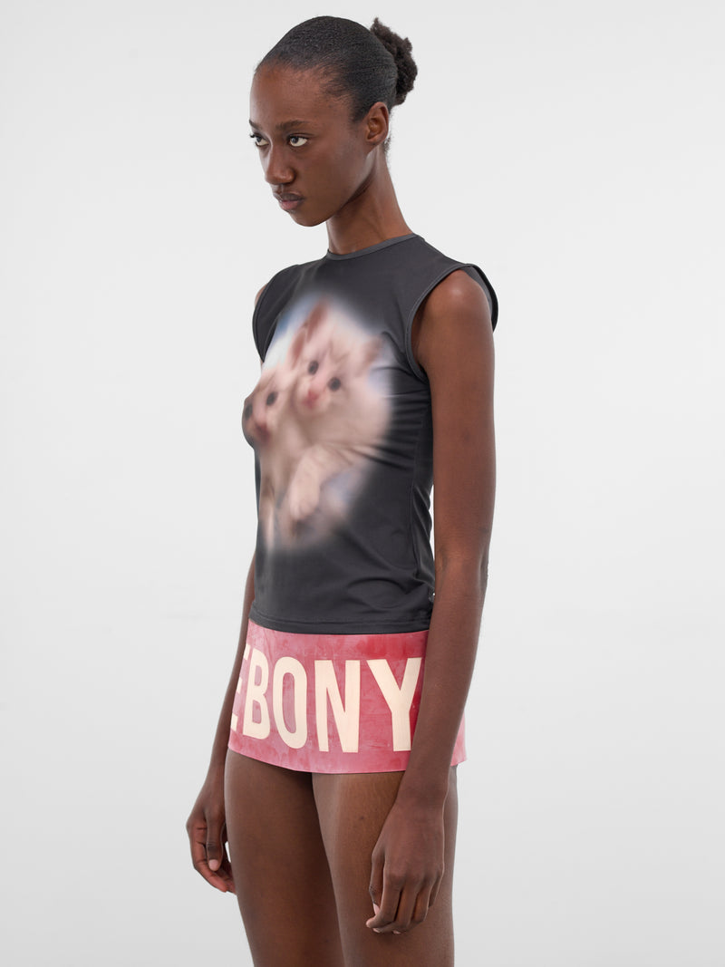 Black Double Kitty Graphic Tank (DOUBLE-KITTY-TOP-PRINT)