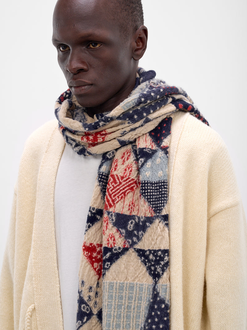 Happy Sashiko Wool Scarf (EK-1850XM-ECRU)