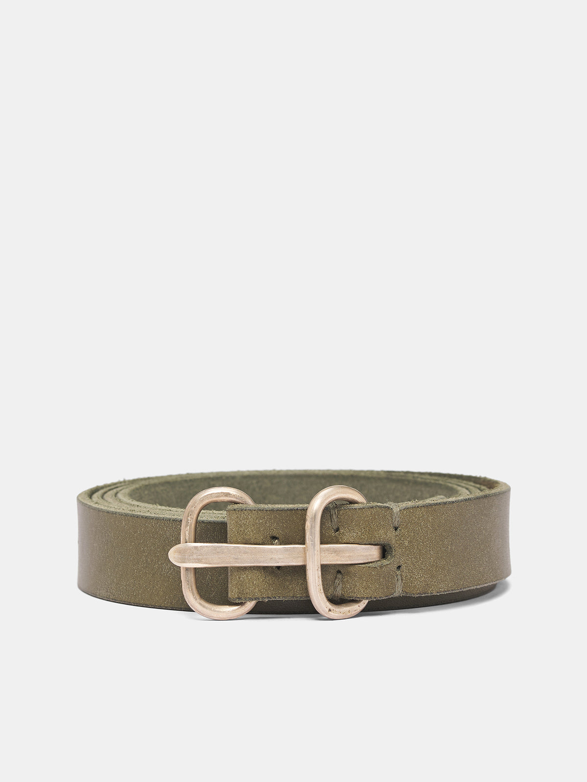 Green Double Buckle Leather Belt (EL1C-GR-3-0-WOODBINE)