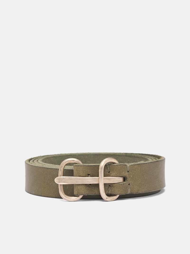 Green Double Buckle Leather Belt (EL1C-GR-3-0-WOODBINE)