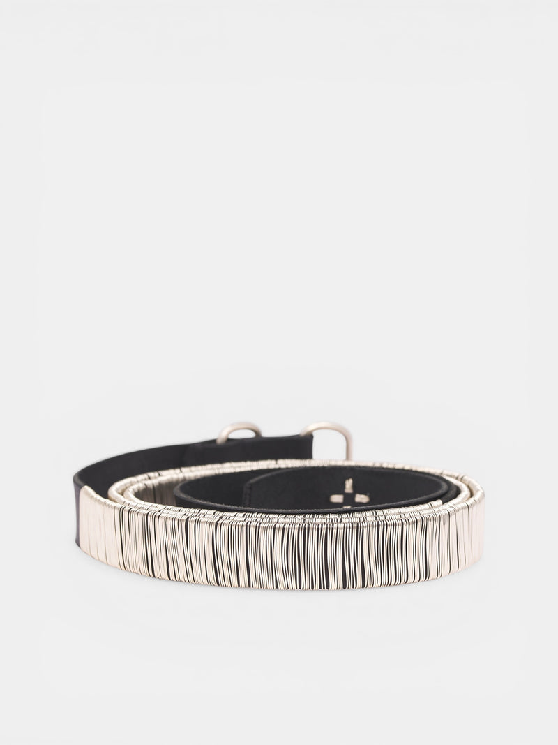 Black Leather Silver String Belt (EL33B-GR-2-0-BLACK_