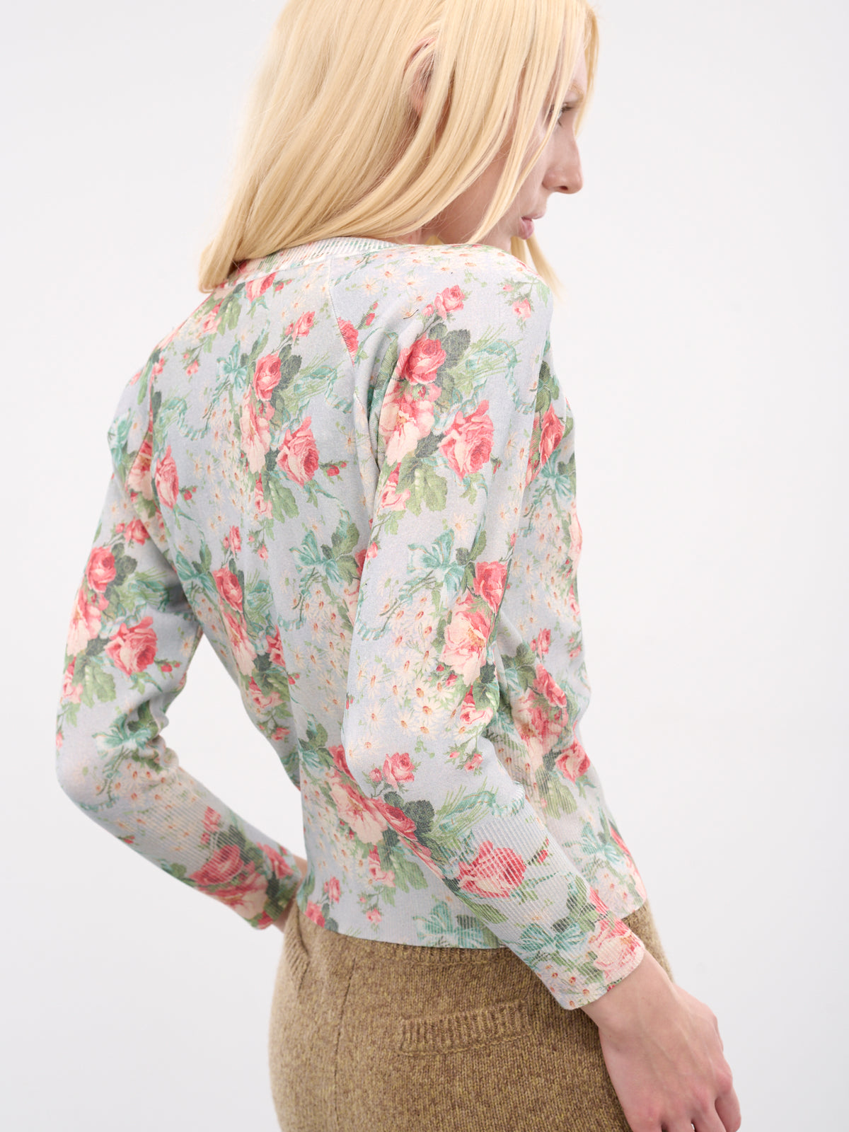 Blue Floral Print Cropped Cardigan (EMK1P-0668-FLORAL-BABY-BOUQUET)