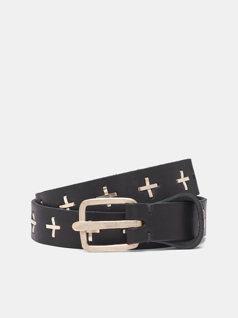 Black '+' Staple Leather Belt (EQ2C-GR3-0-BLACK)