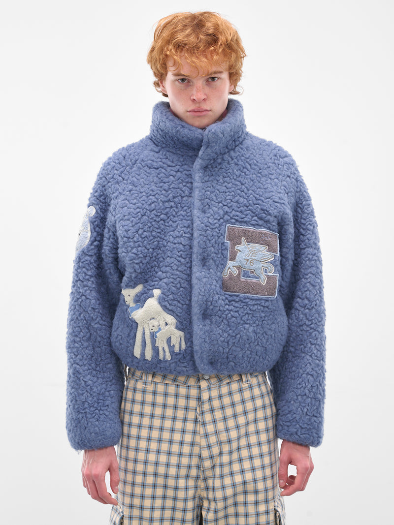 Blue Oversized Varsity Shearling Jacket (ERL11J004-BLUE)