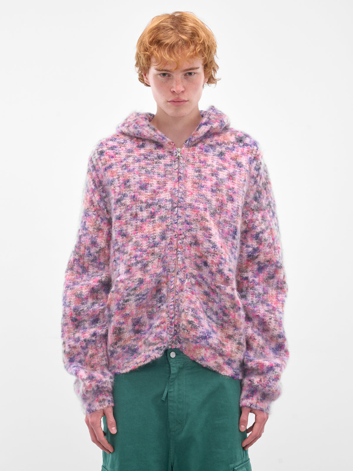 Pink Wool-Mohair Zip Hoodie (ERL11N001-PINK)