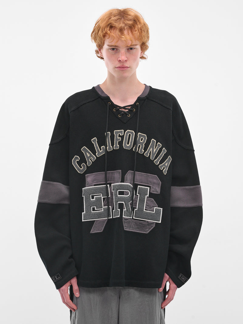 Black Embroidered Hockey Jersey Sweater (ERL11T012-BLACK)
