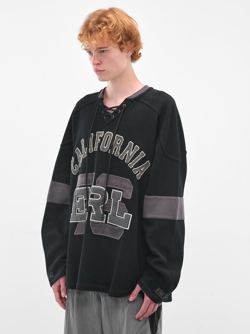 Black Embroidered Hockey Jersey Sweater (ERL11T012-BLACK)