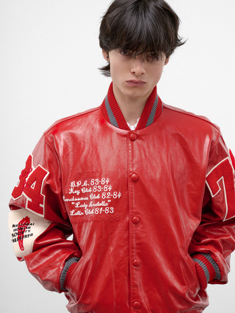Red Leather Varsity Jacket (ERL13J006-1-RED)