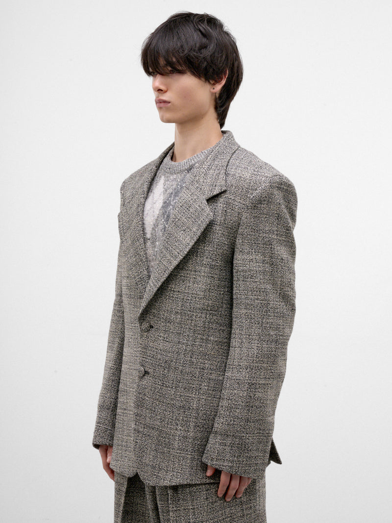 Gray Wool Tweed Blazer (ERL13J011-1-BLACK-WHITE)