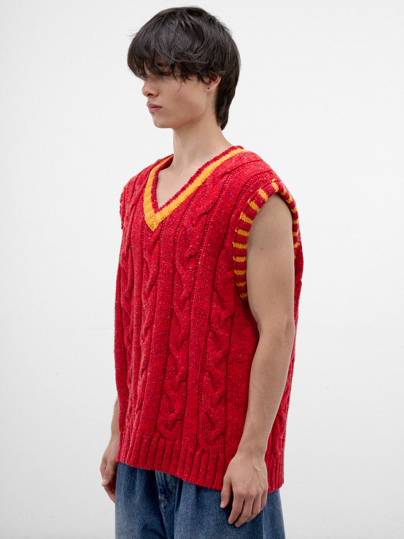 Red Wool Cable-Knit Vest (ERL13N013-1-RED)