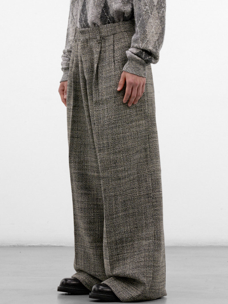 Gray Wool Tweed Wide Trousers (ERL13P011-1-BLACK-WHITE)