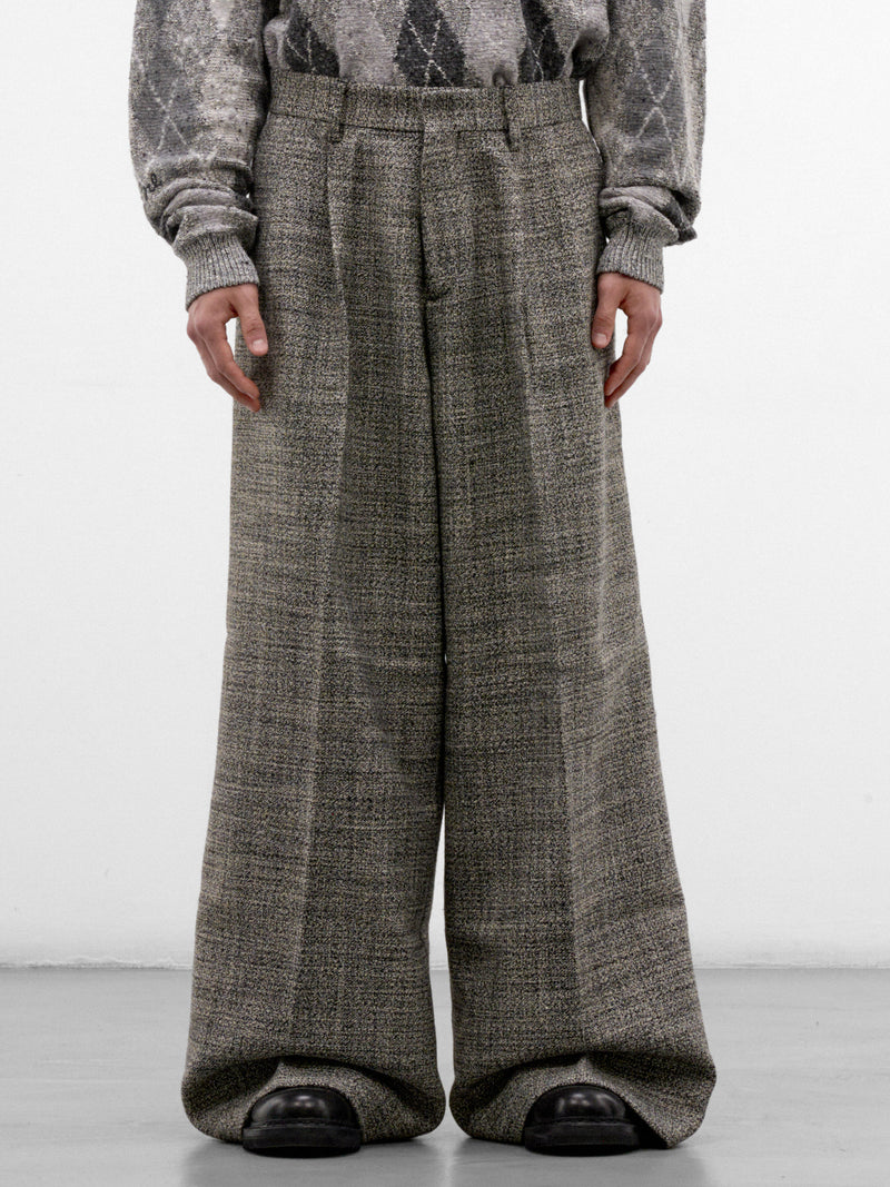Gray Wool Tweed Wide Trousers (ERL13P011-1-BLACK-WHITE)