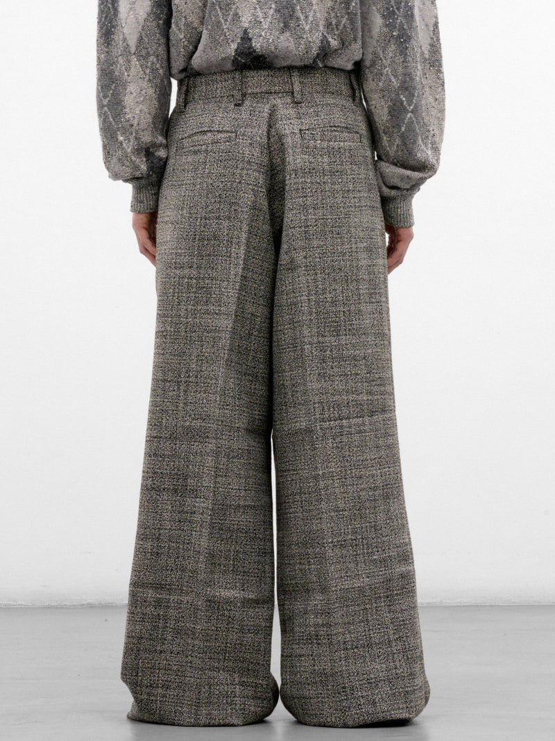 Gray Wool Tweed Wide Trousers (ERL13P011-1-BLACK-WHITE)