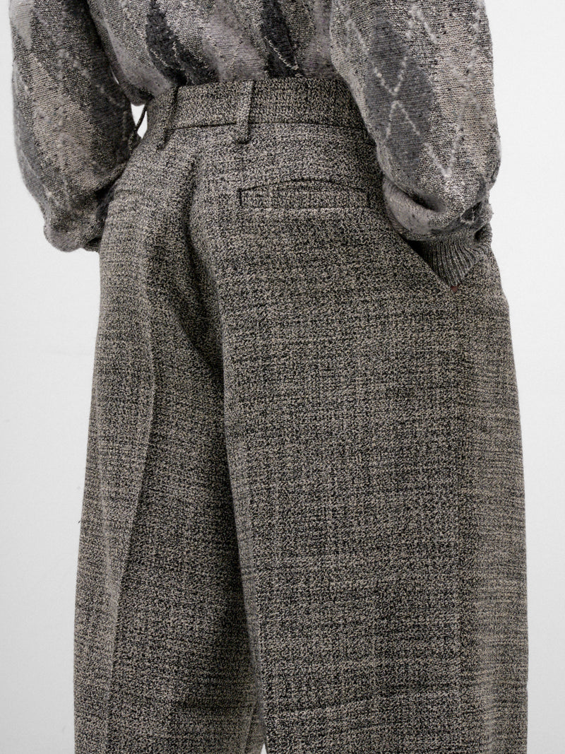 Gray Wool Tweed Wide Trousers (ERL13P011-1-BLACK-WHITE)
