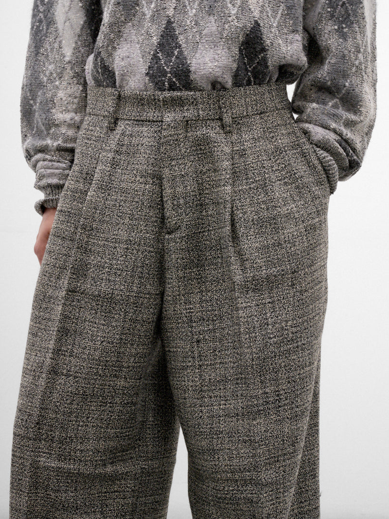 Gray Wool Tweed Wide Trousers (ERL13P011-1-BLACK-WHITE)