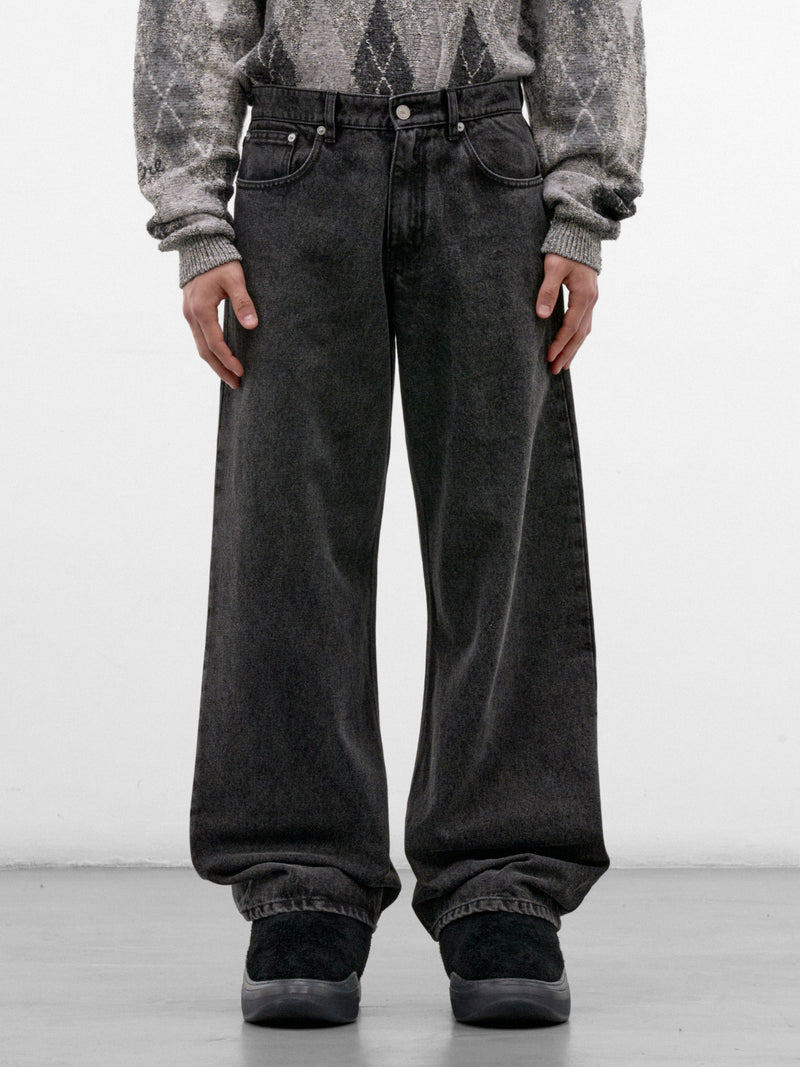 Black Denim Straight Leg Jeans (ERL13P015-1-BLACK)