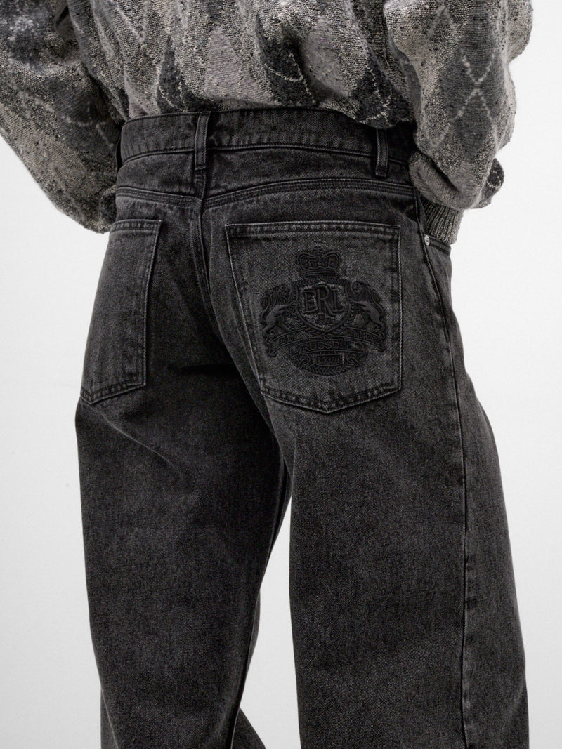 Black Denim Straight Leg Jeans (ERL13P015-1-BLACK)