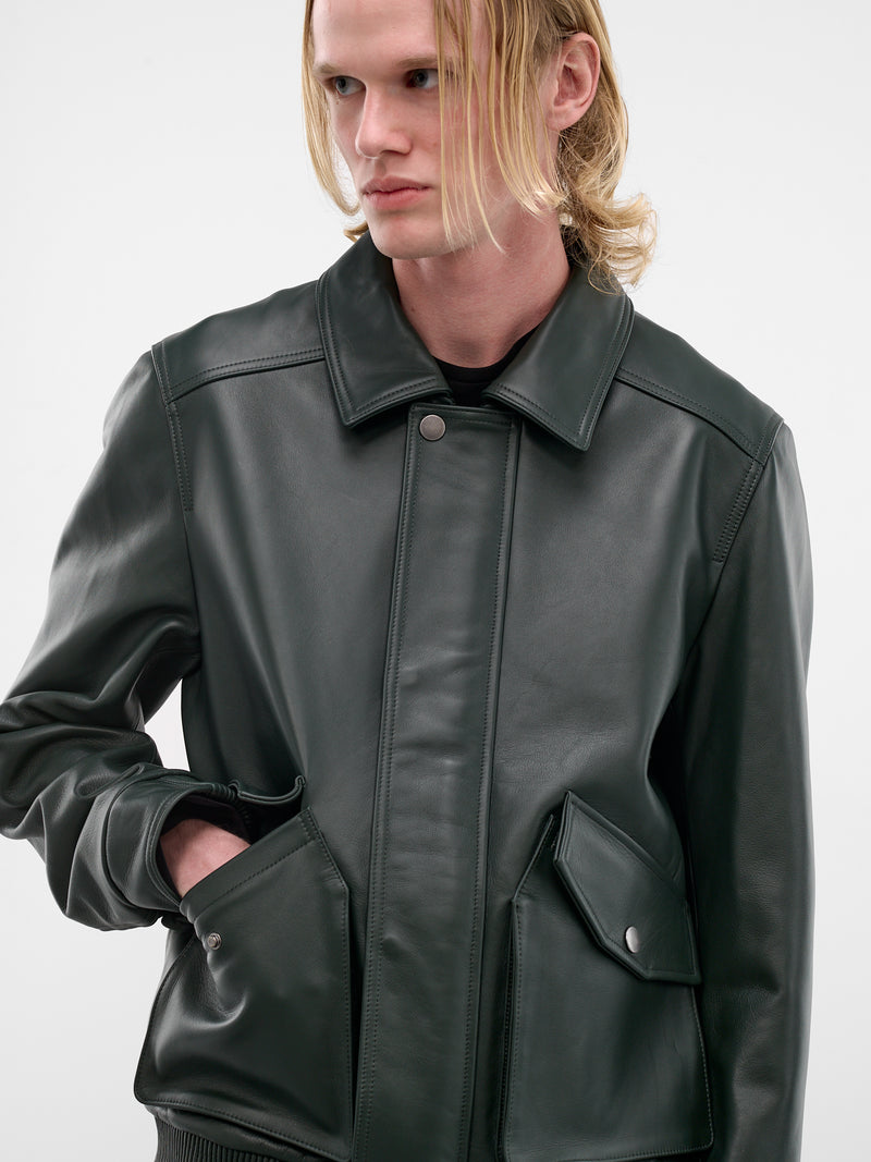 Black Leather Moto Jacket (ESSS26JA02247-CYPRESS)