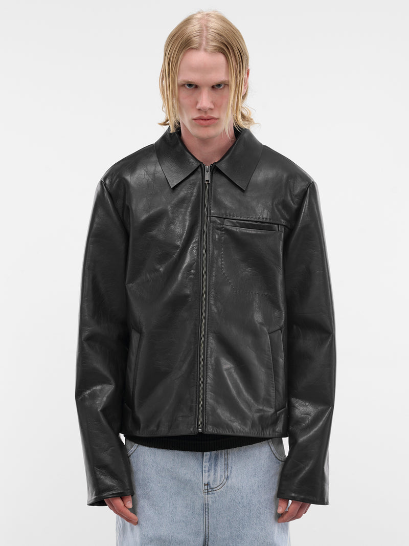Black Leather Zip Jacket (ESSS26JA01247-BLACK)
