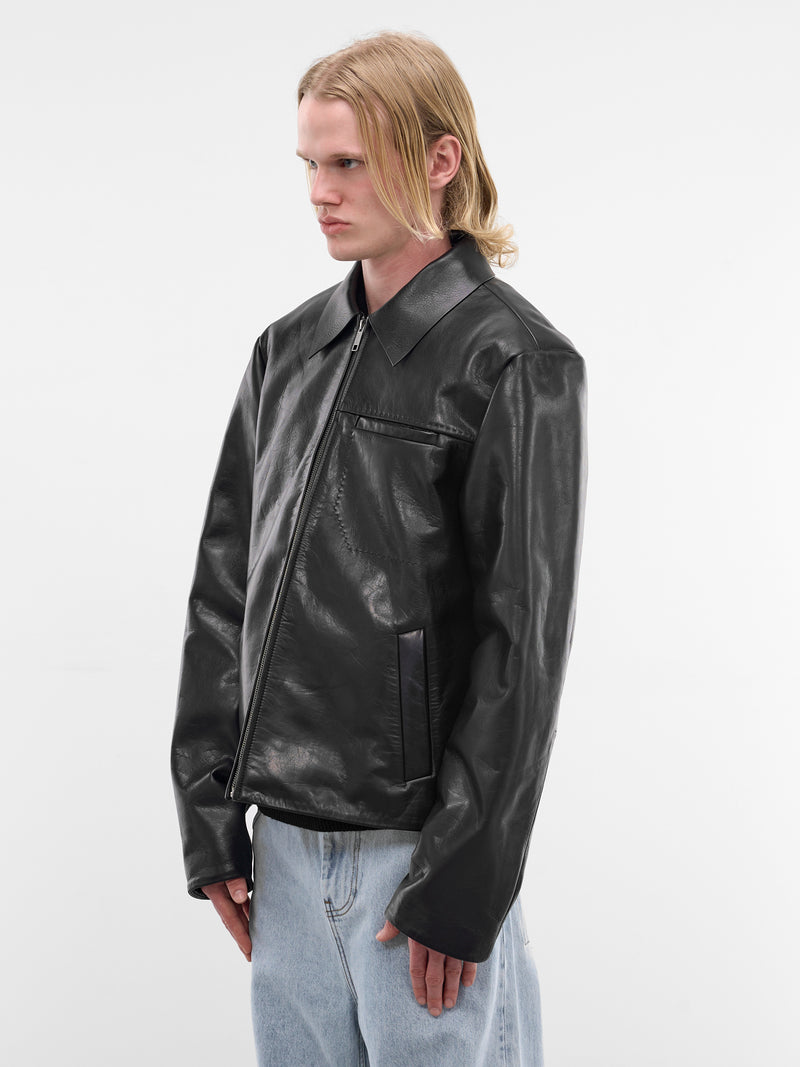 Black Leather Zip Jacket (ESSS26JA01247-BLACK)