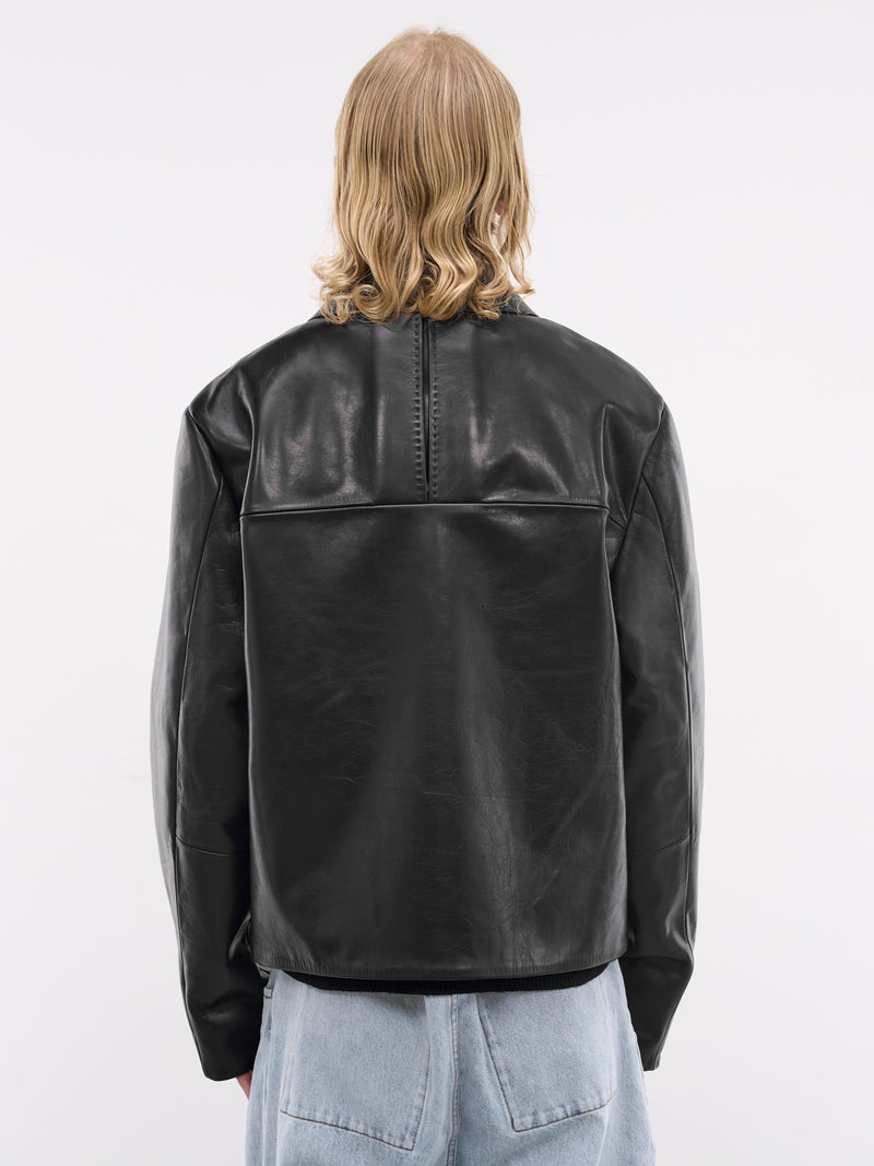 Black Leather Zip Jacket (ESSS26JA01247-BLACK)