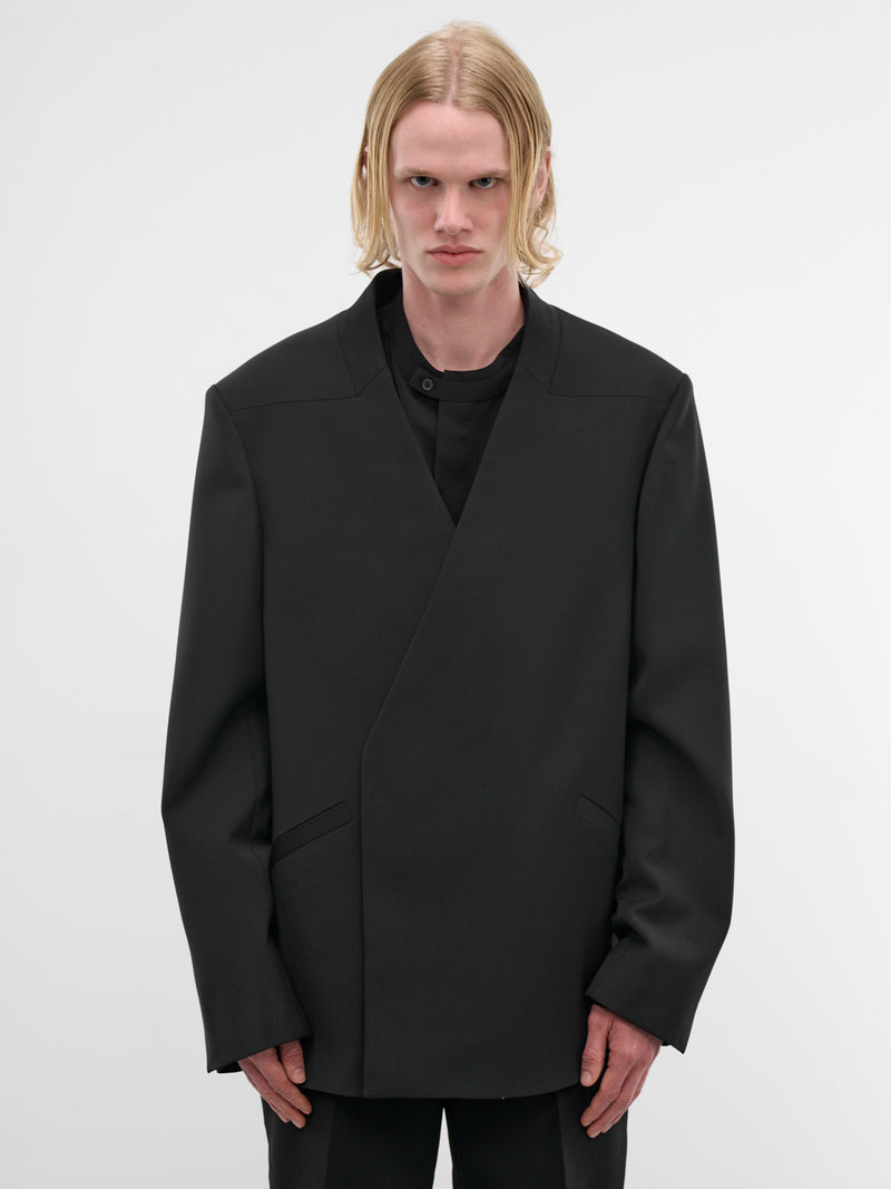 Black Wool Lapelless Blazer (ESSS26JA02244-BLACK)