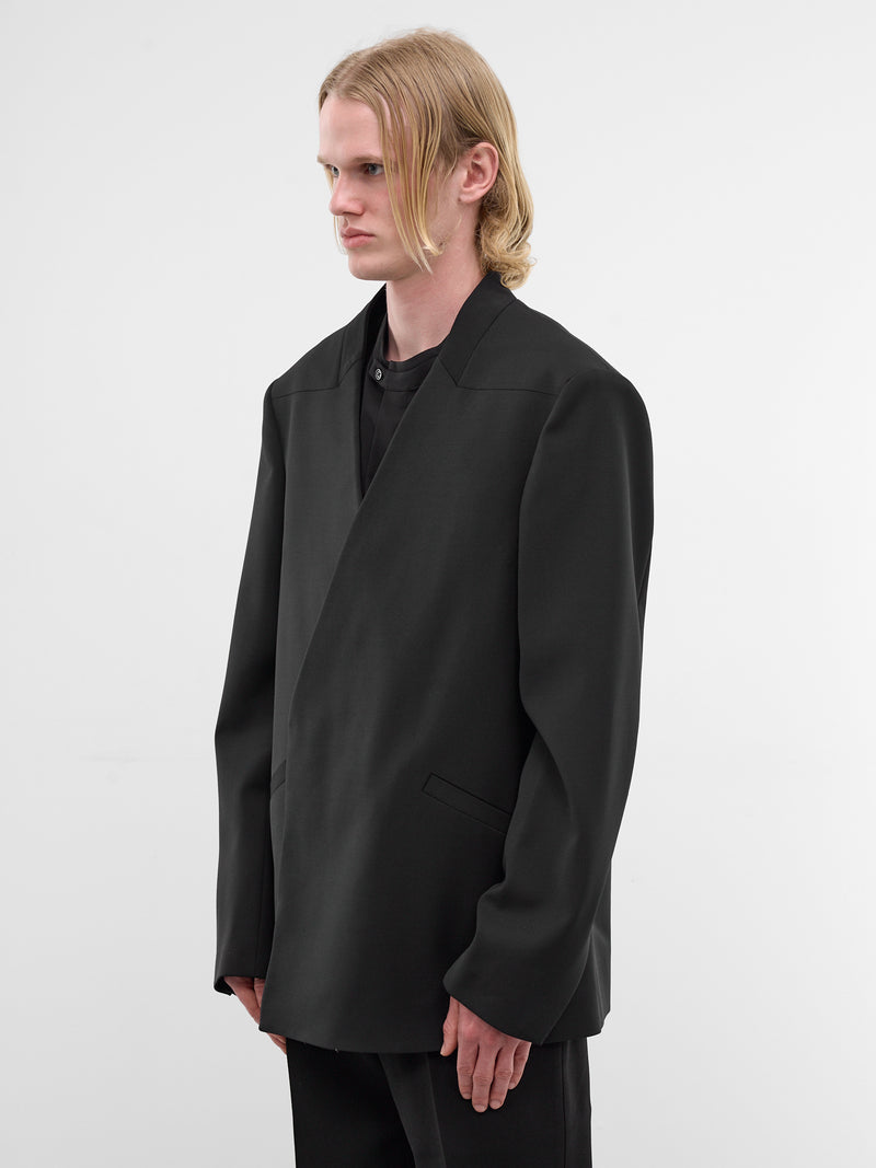 Black Wool Lapelless Blazer (ESSS26JA02244-BLACK)